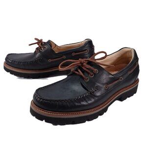 Samuel Hubbard Camplight Moccasins Men 9.5 Black Leather Saddle Bag Lug Sole